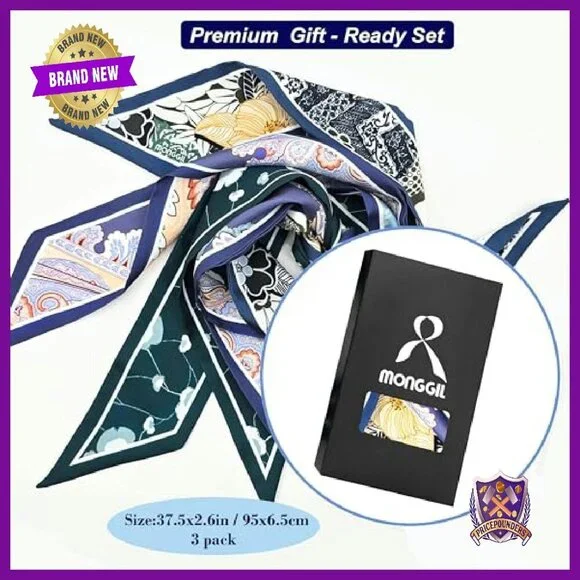 Skinny Scarf Set 3 Pack - Premium Twill - Versatile Hair & Bag Accessory - Picture 6 of 8